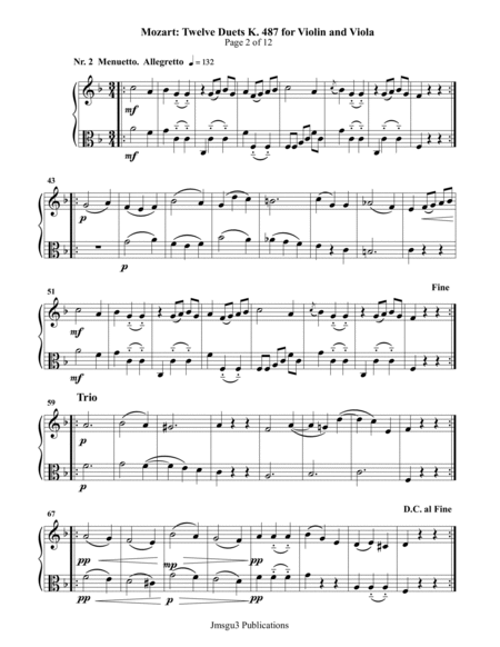 Mozart: Twelve Duets K. 487 for Violin & Viola image number null