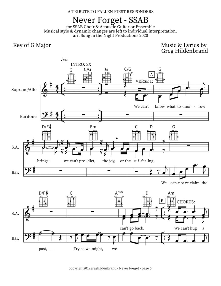 Never Forget - SSAB Never Forget - SSAB 3-Part scores gallery preview page 1