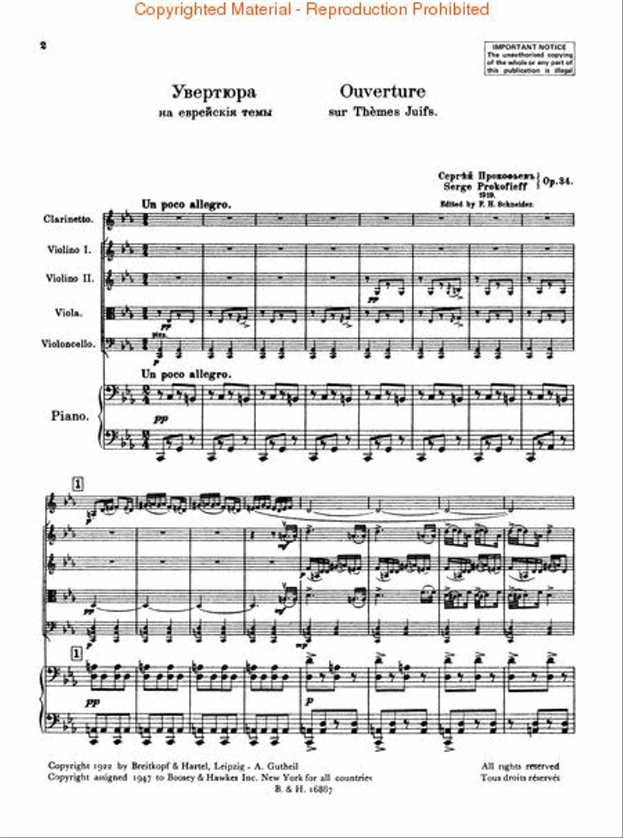 Overture on Hebrew Themes, Op. 34 Clarinet scores gallery preview page 2