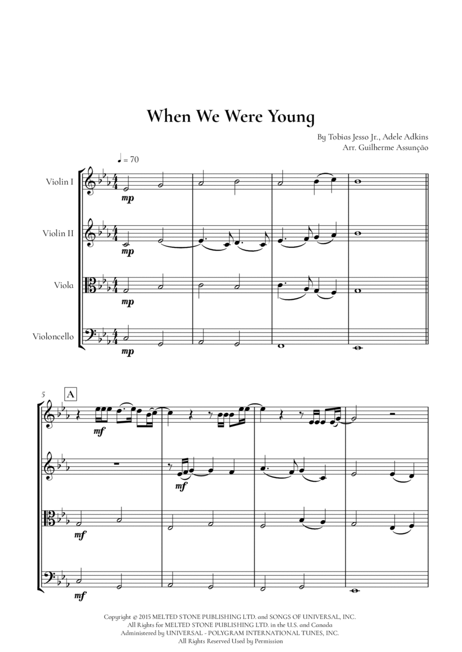 When We Were Young String Quartet scores gallery preview page 1