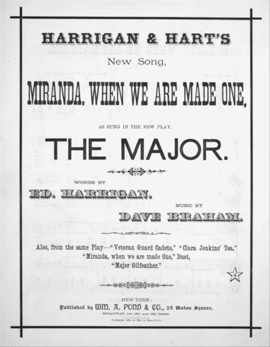 Harrigan & Hart's New Song, Miranda, When We Are Made One Voice scores gallery preview page 1