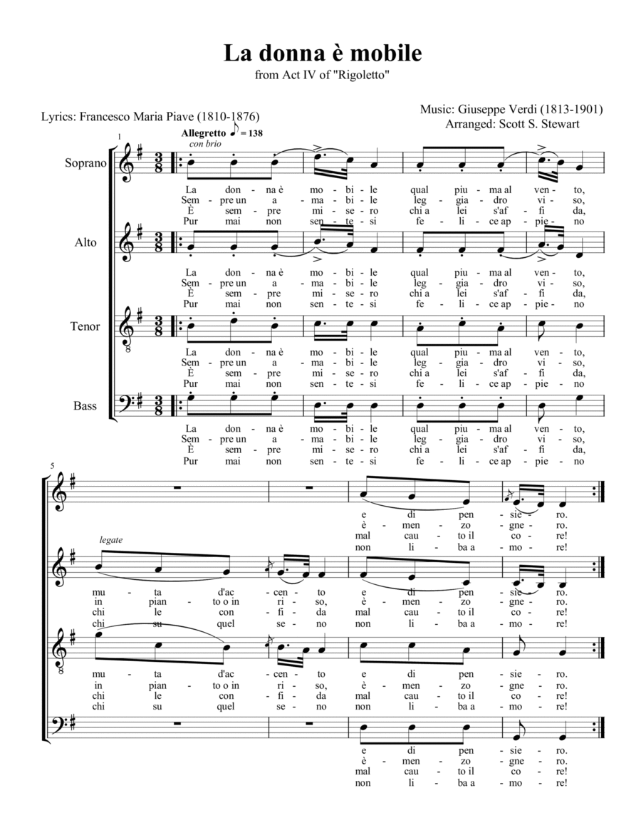 La donna è mobile 4-Part scores gallery preview page 1