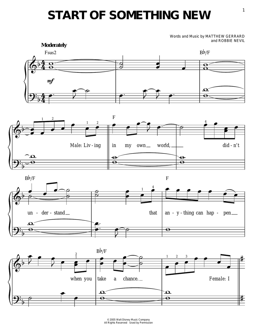 Start Of Something New (from High School Musical) Easy Piano scores gallery preview page 1