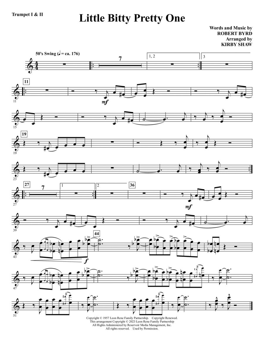 Little Bitty Pretty One (arr. Kirby Shaw) - Trumpets 1 & 2 Choir scores gallery preview page 1