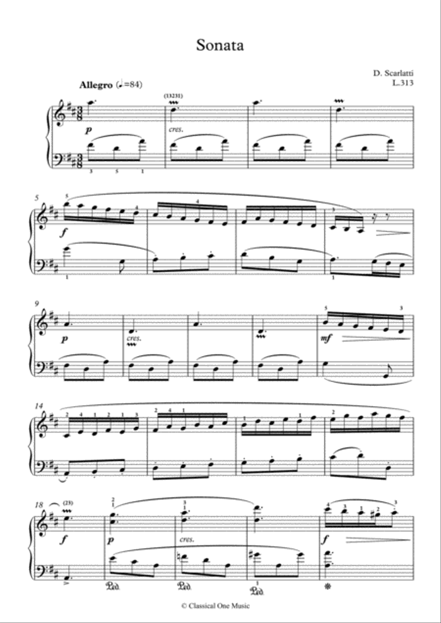 Scarlatti-Sonata in D-Major L.313 K.353(piano) Piano Solo scores gallery preview page 2