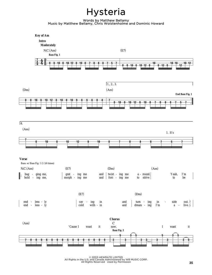Hysteria Hysteria Bass Guitar scores gallery preview page 1