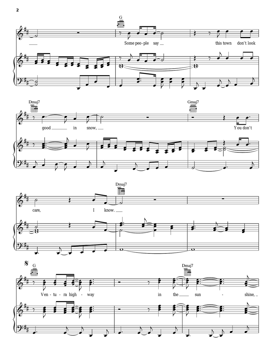Ventura Highway Piano, Vocal, Guitar scores gallery preview page 2