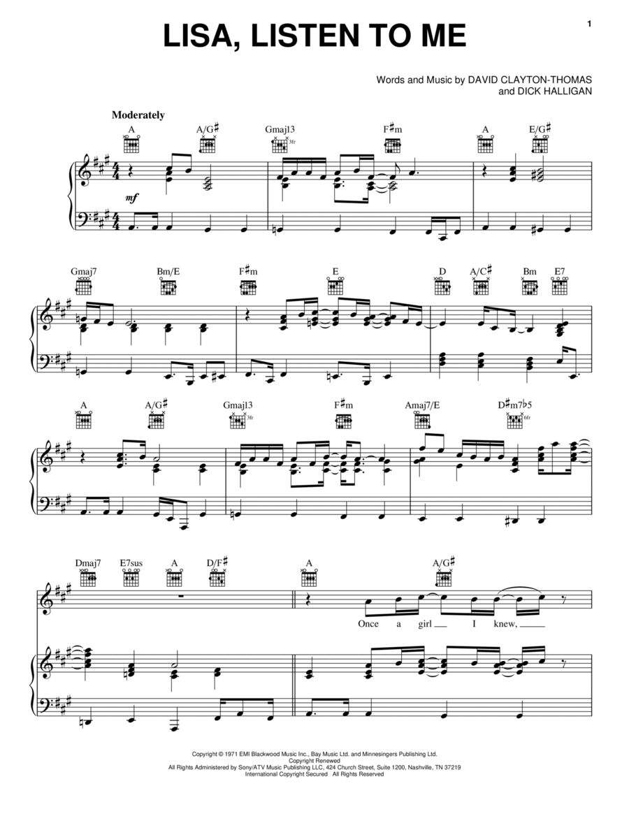 Lisa, Listen To Me Piano, Vocal, Guitar scores gallery preview page 1