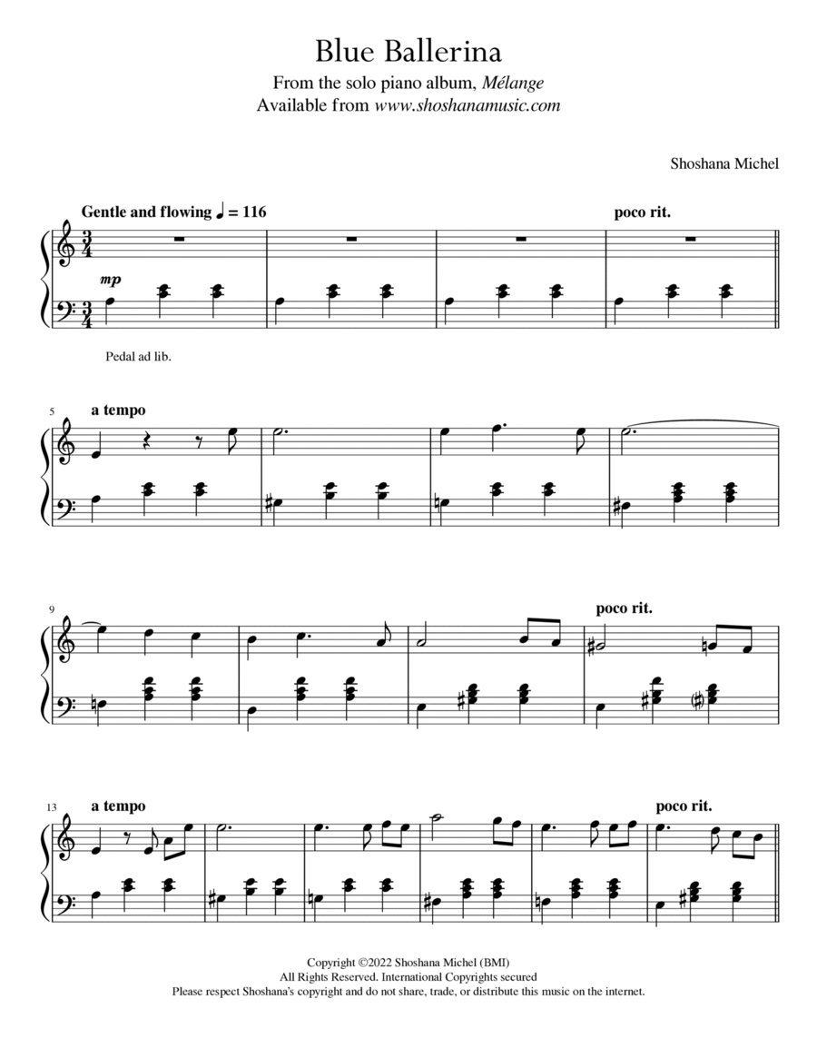 Blue Ballerina Piano Solo scores gallery preview page 1