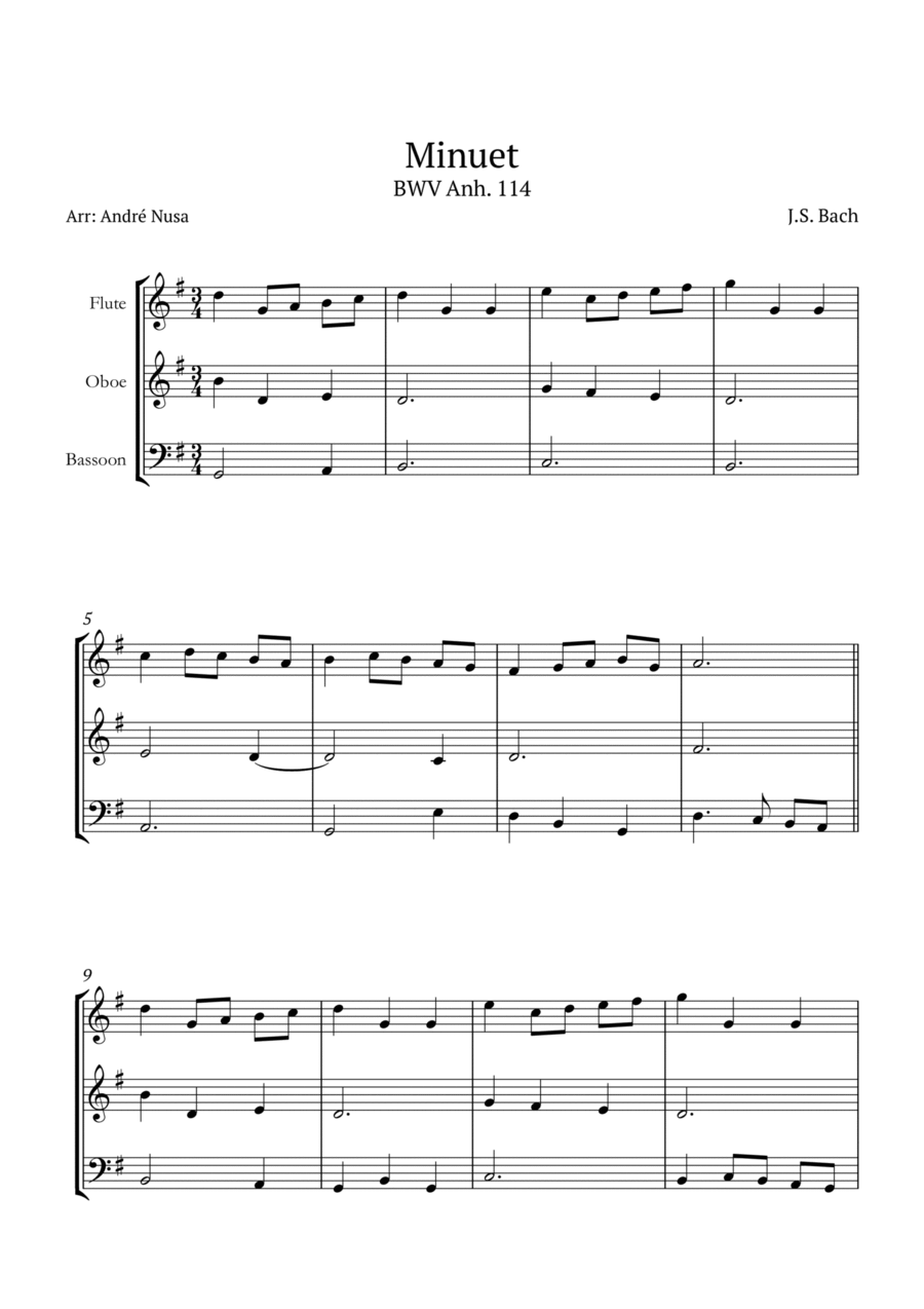 Minuet in G BWV Anh. 114 Woodwind Trio scores gallery preview page 1