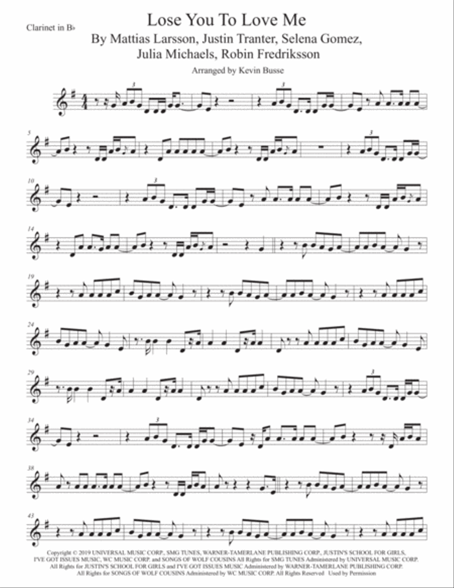 Lose You To Love Me Lose You To Love Me Clarinet Solo scores gallery preview page 1