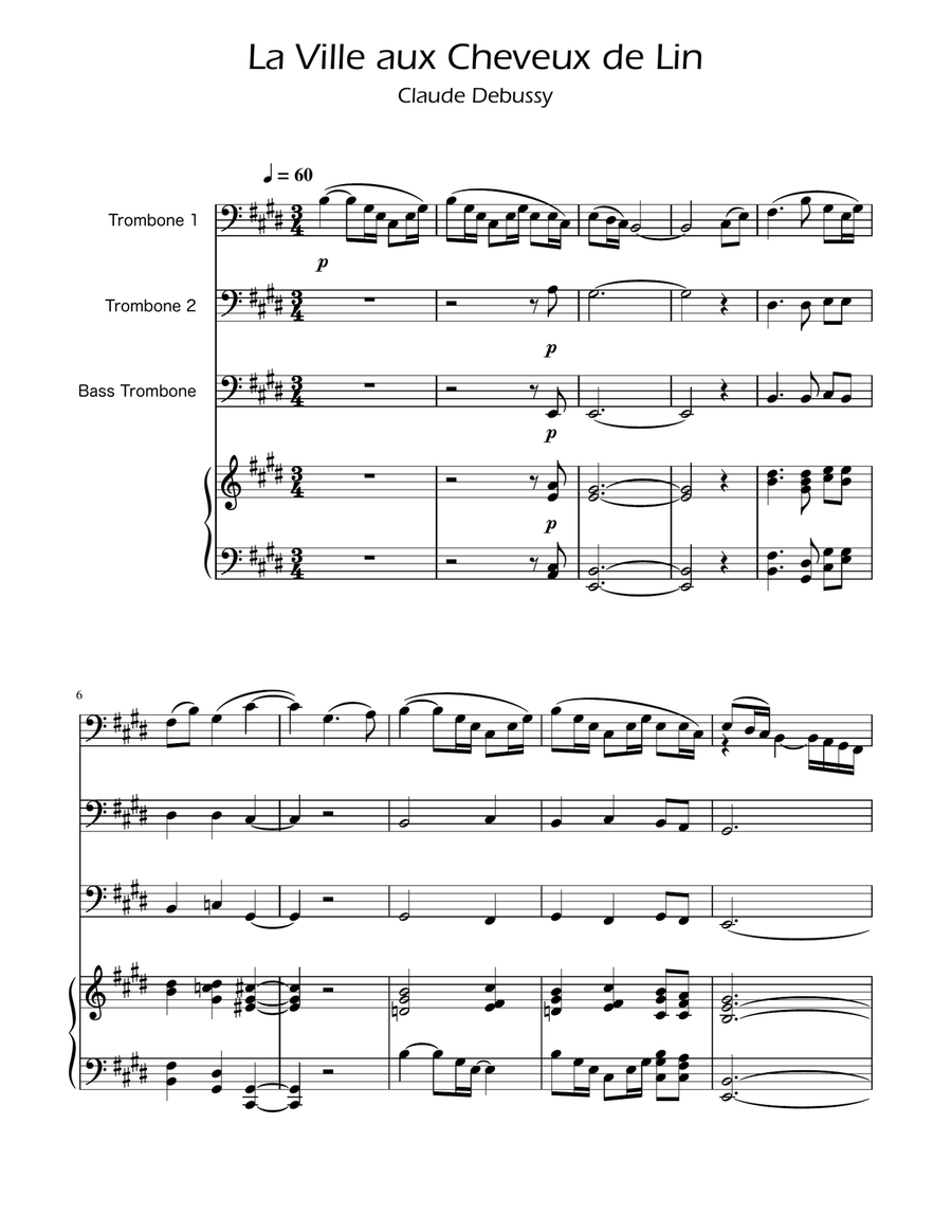La fille aux cheveux de lin - Debussy - Trombone Trio w/ Piano Trombone Trio scores gallery preview page 1