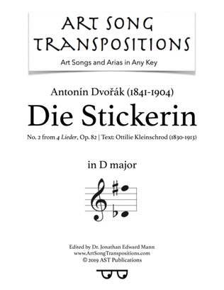 Book cover for DVORÁK: Die Stickerin, Op. 82 no. 2 (transposed to D major)