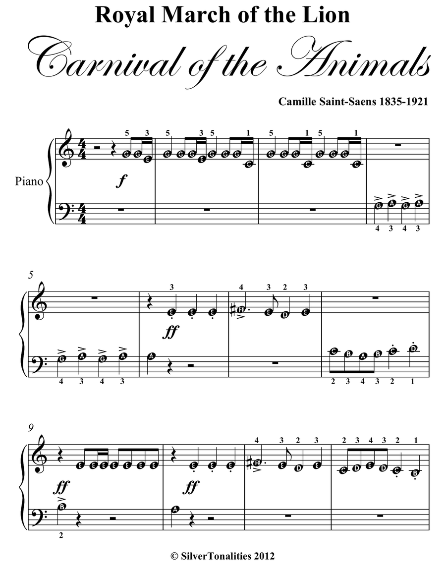 Royal March of the Lion Carnival of the Animals Beginner Piano Sheet Music Easy Piano scores gallery preview page 2