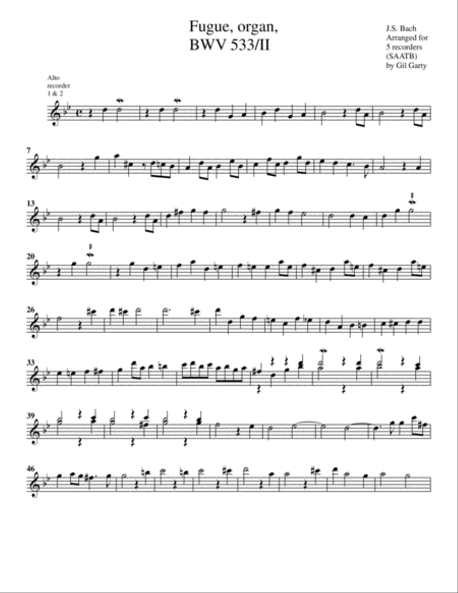 Fugue for organ, BWV 533/II (arrangement for 5 recorders) Recorder scores gallery preview page 4