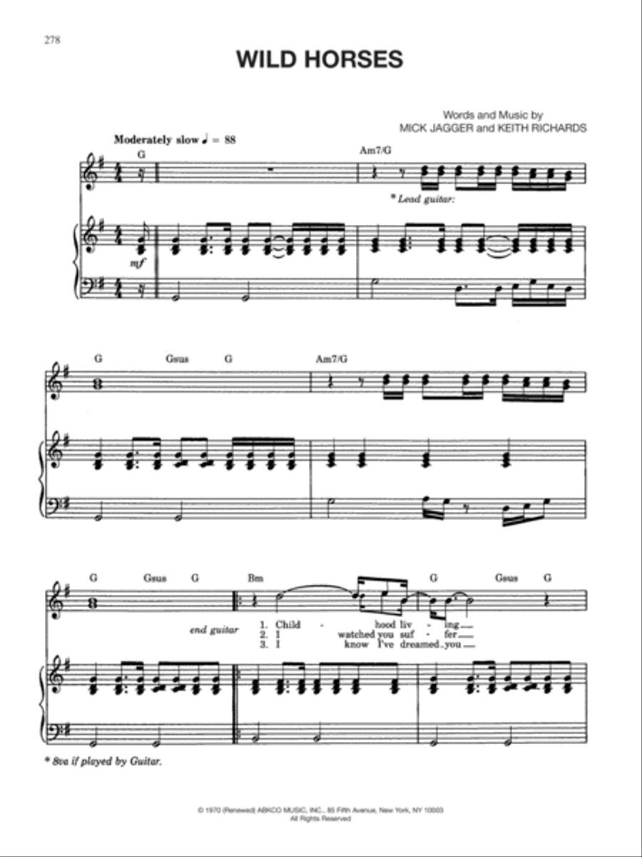 Wild Horses Wild Horses Piano, Vocal, Guitar scores gallery preview page 1