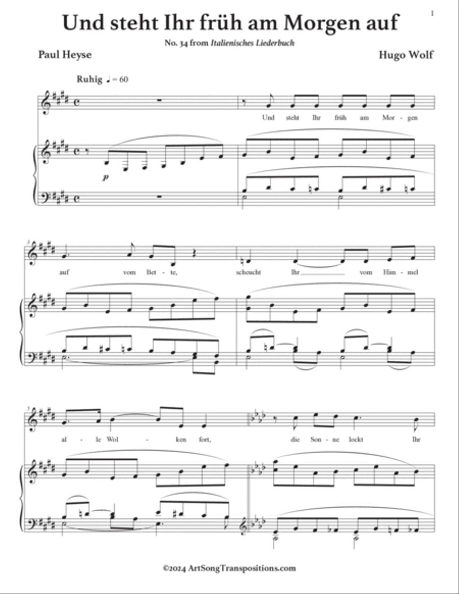 WOLF: Und steht Ihr früh am Morgen auf (transposed to E major) Voice scores gallery preview page 2