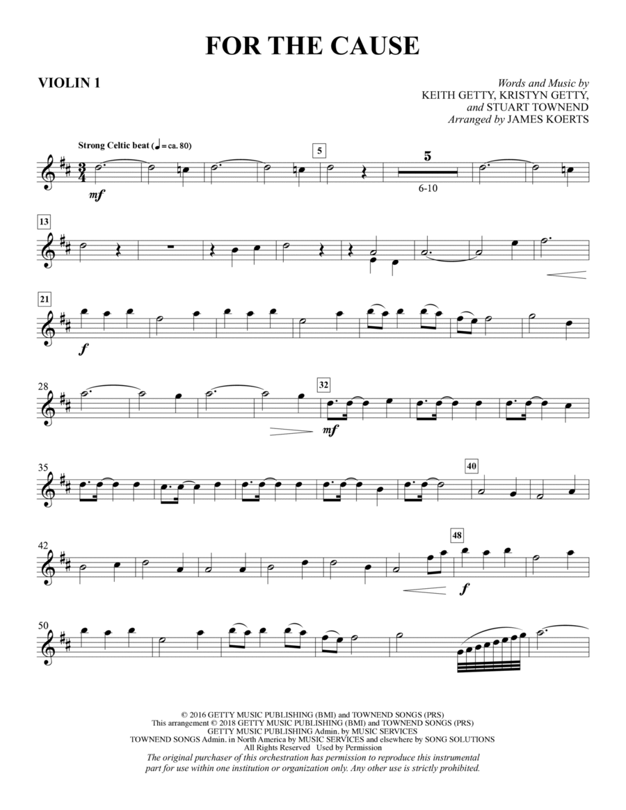 For the Cause (arr. James Koerts) - Violin 1 Choir scores gallery preview page 1