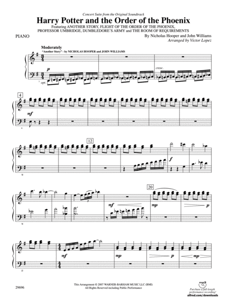 Harry Potter and the Order of the Phoenix, Concert Suite from: Piano Accompaniment