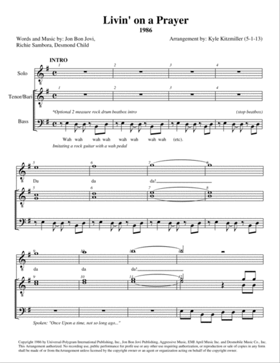 Livin' On A Prayer Livin' On A Prayer TTBB scores gallery preview page 1