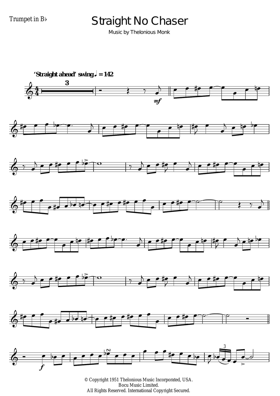 Straight No Chaser Trumpet Solo scores gallery preview page 1