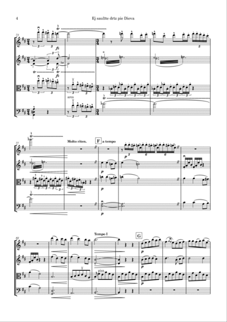 Ej saulite driz pie Dieva String Quartet scores gallery preview page 4
