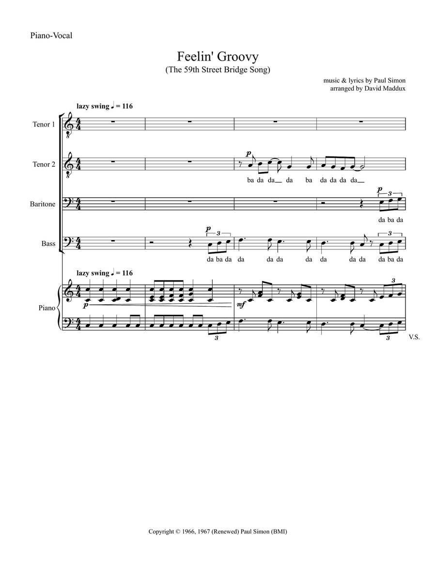 The 59th Street Bridge Song (feelin' Groovy) TTBB scores gallery preview page 1