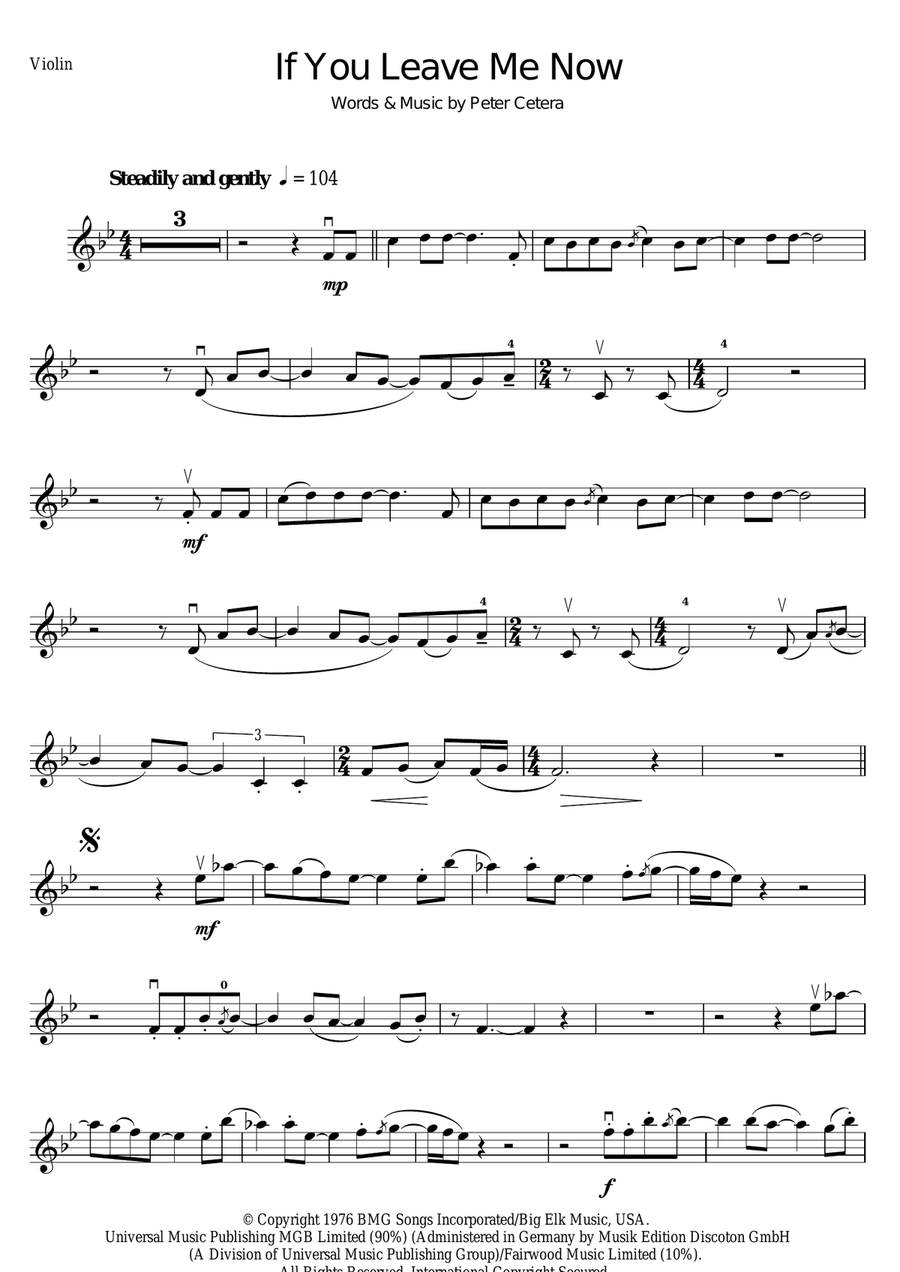 If You Leave Me Now Violin Solo scores gallery preview page 1