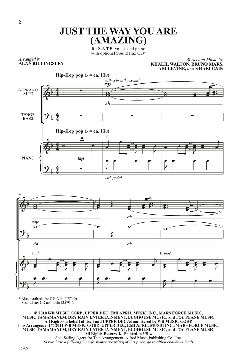 Just the Way You Are (Amazing) by Bruno Mars 4-Part - Digital Sheet Music