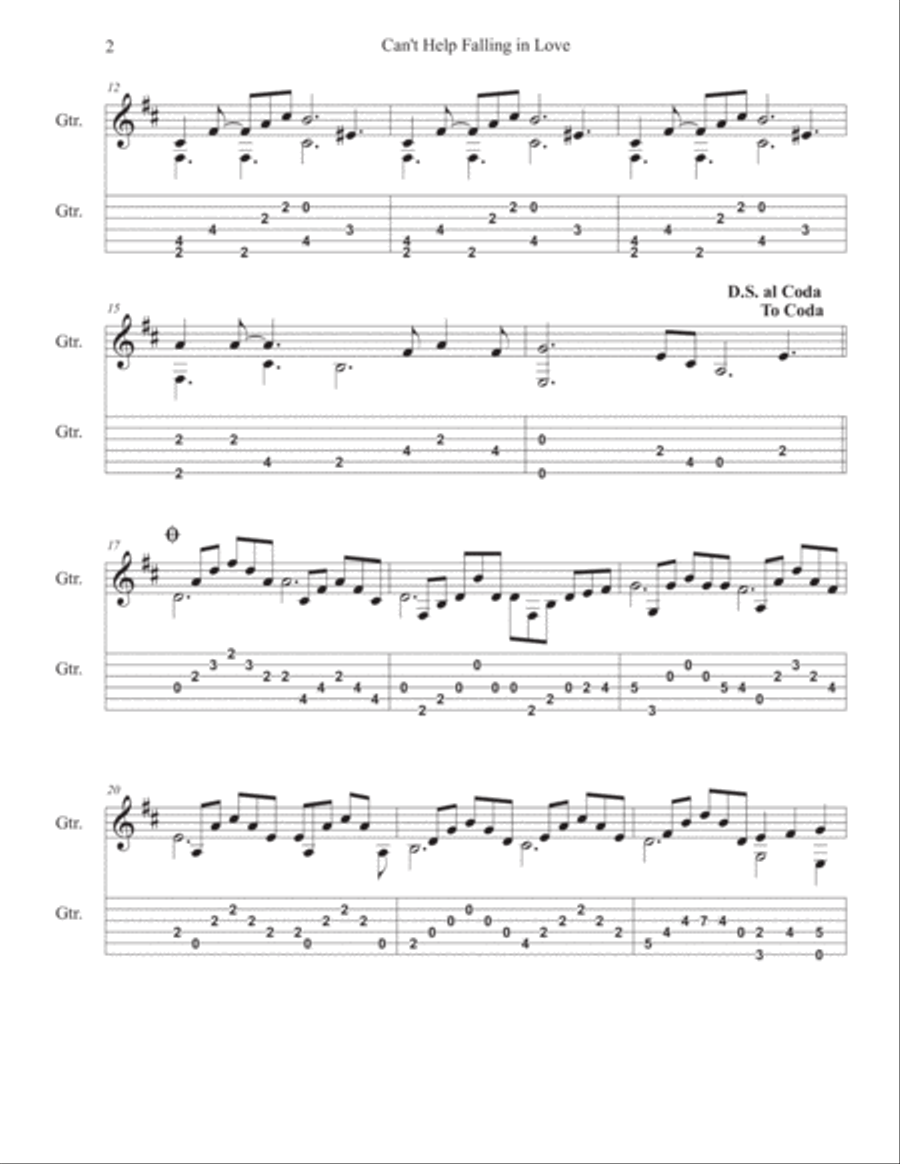 Can't Help Falling In Love Guitar Tablature scores gallery preview page 2