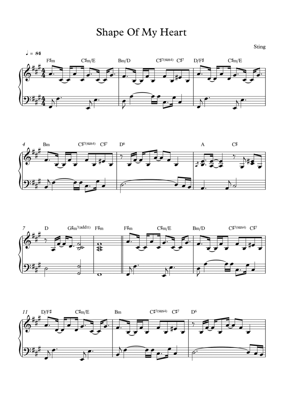 Shape Of My Heart Piano Solo scores gallery preview page 1