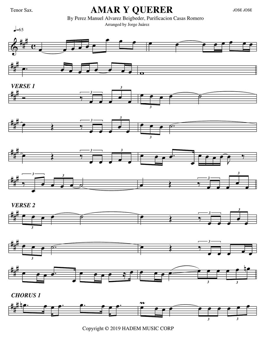 Amar Y Querer Amar Y Querer Tenor Saxophone scores gallery preview page 1