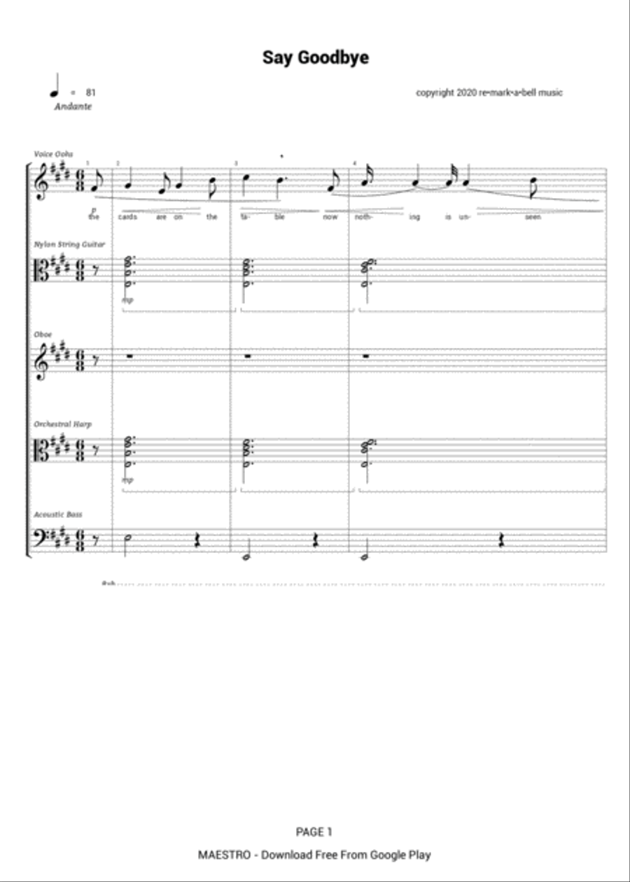 piano arrangement of a song of mine Large Ensemble scores gallery preview page 1