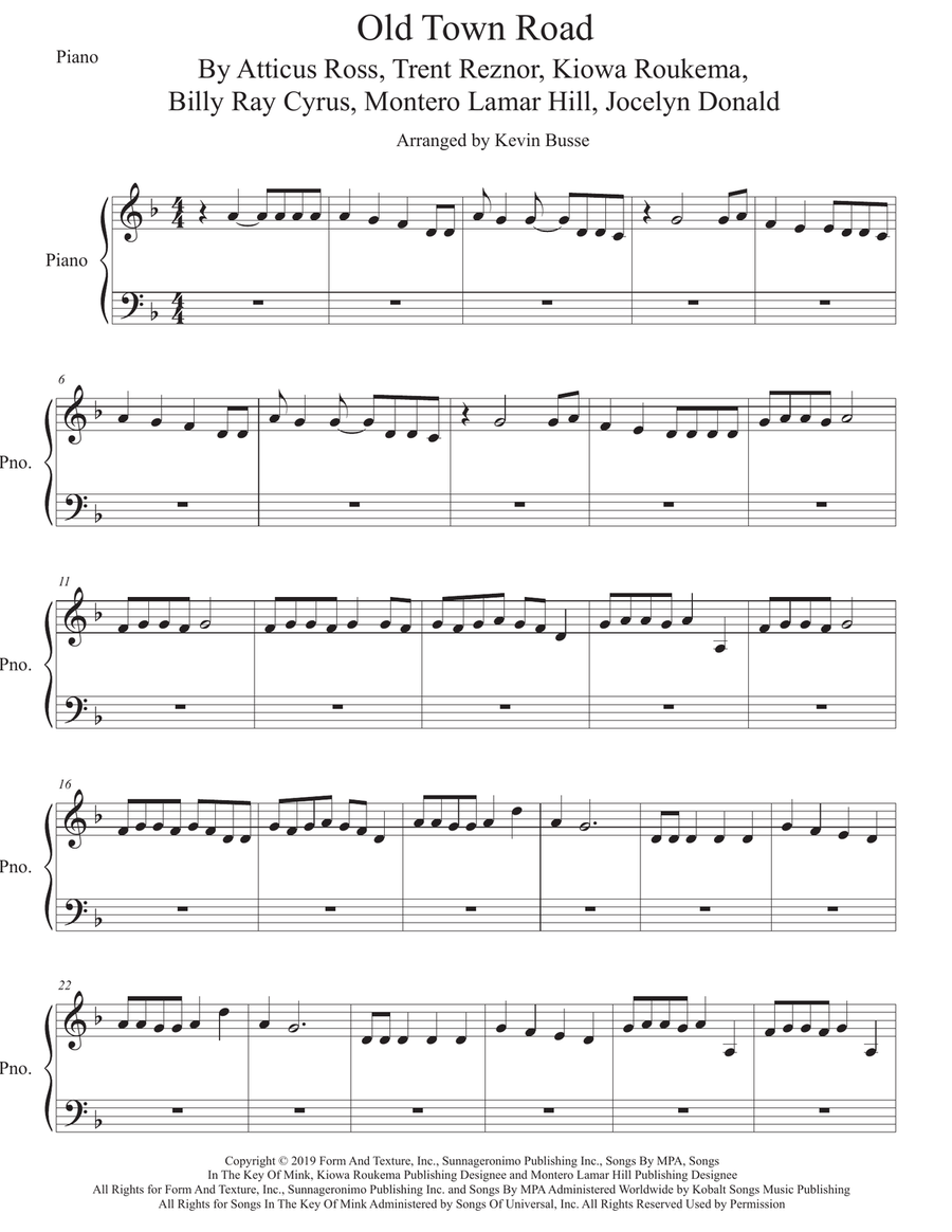 Old Town Road (remix) Easy Piano scores gallery preview page 1