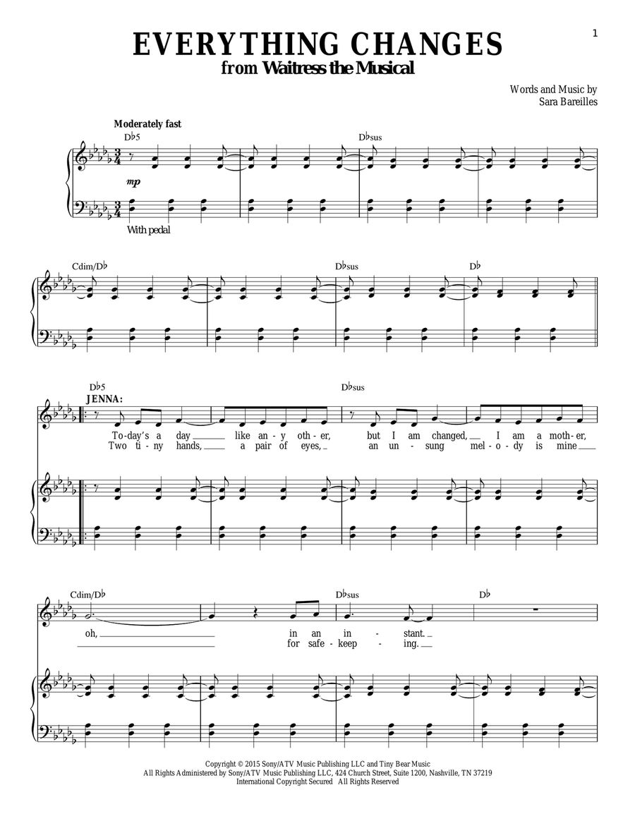 Everything Changes (from Waitress The Musical) Voice scores gallery preview page 1