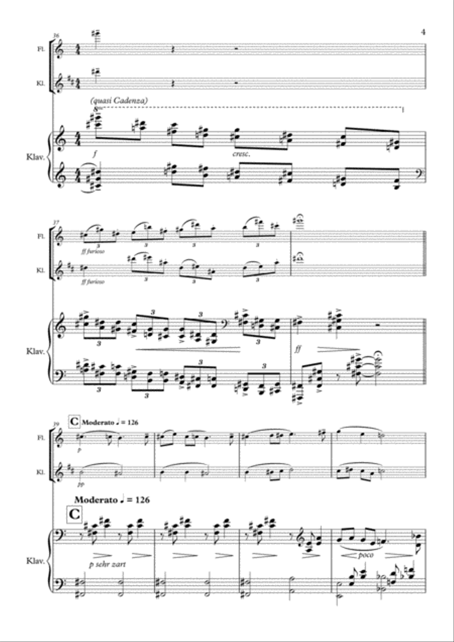 Three Scenes For Three, Trio for Flute with Bassflute, Clarinet and Piano Small Ensemble scores gallery preview page 6