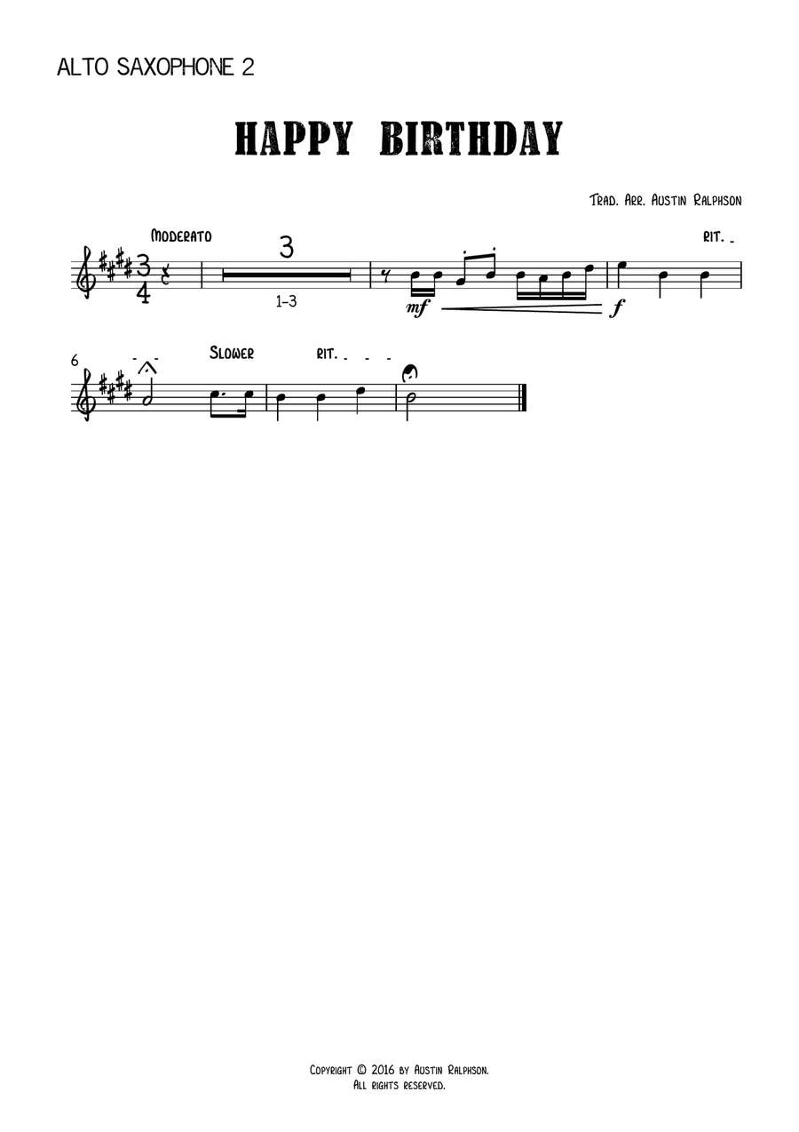 Happy Birthday - sax ensemble Woodwind Ensemble scores gallery preview page 6