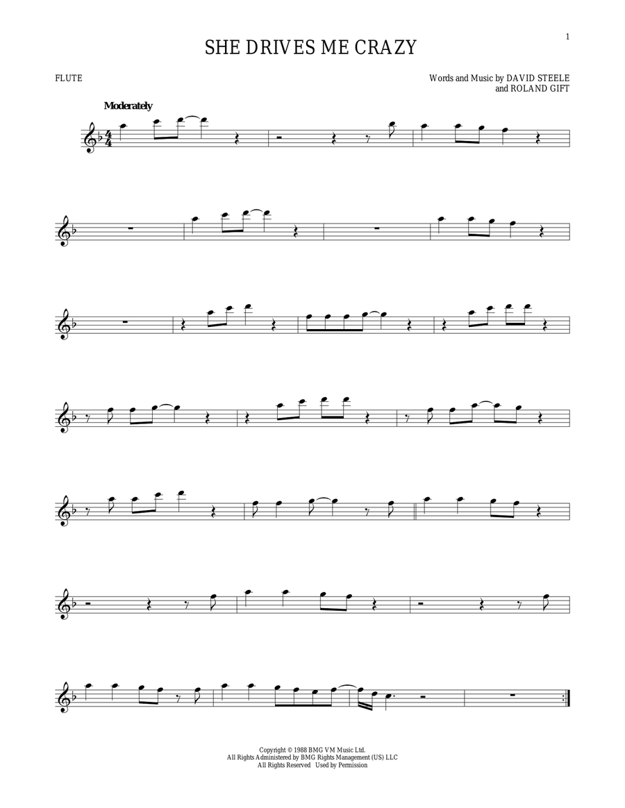 She Drives Me Crazy Flute Solo scores gallery preview page 1