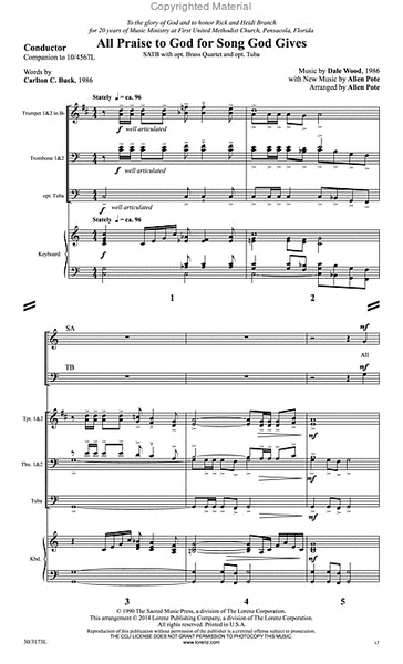 All Praise to God for Song God Gives - Brass Quartet Score and Parts image number null