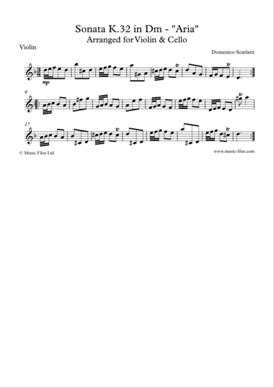 Scarlatti: Sonata K.32 in Dm - Violin & Cello String Duet scores gallery preview page 2