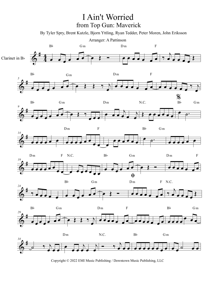 I Ain't Worried B-Flat Clarinet scores gallery preview page 1
