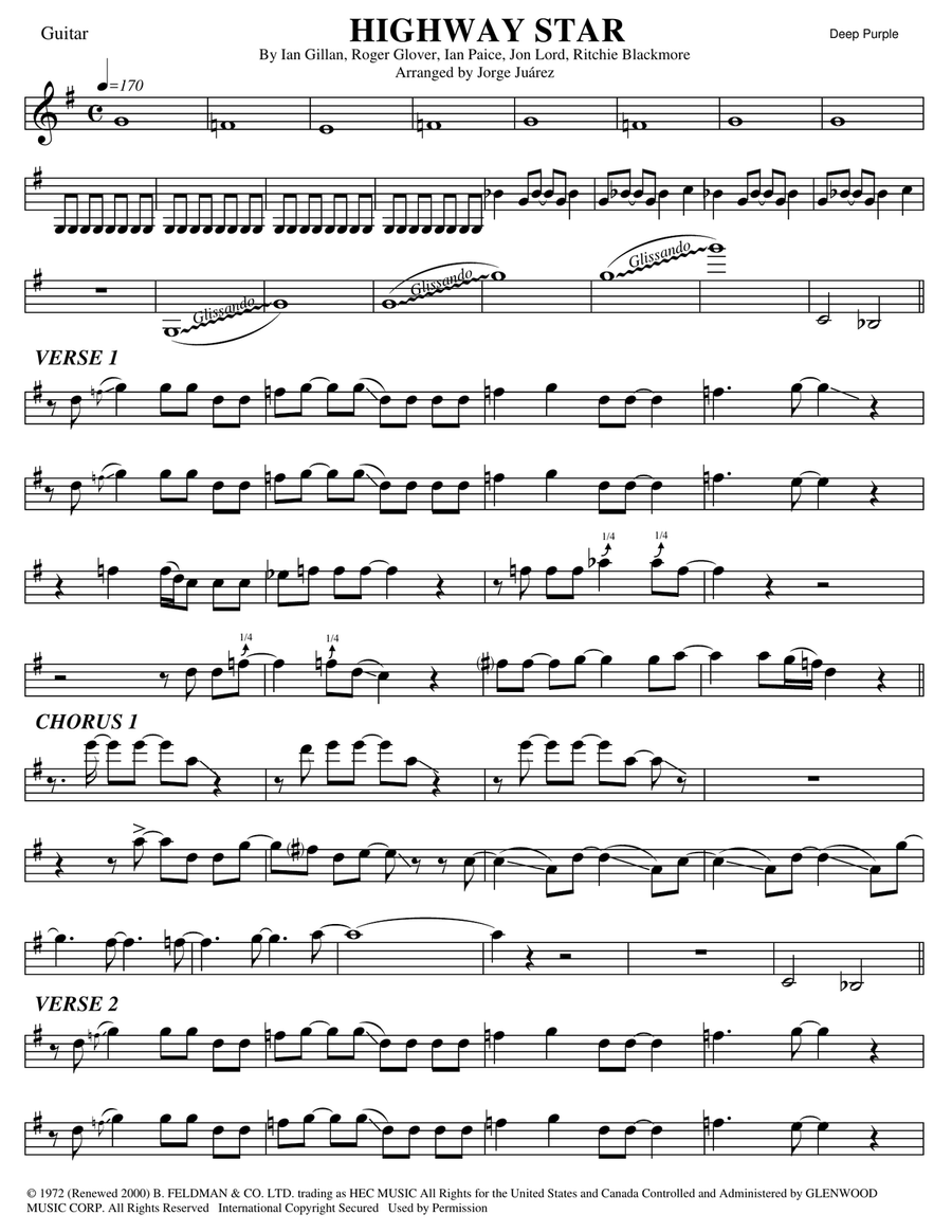 Highway Star Violin Solo scores gallery preview page 1