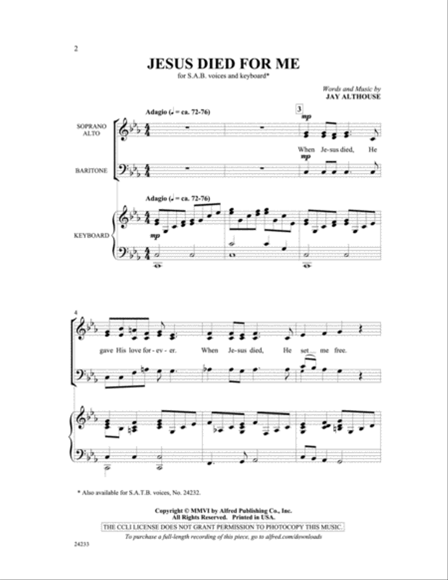 Jesus Died for Me 3-Part scores gallery preview page 2
