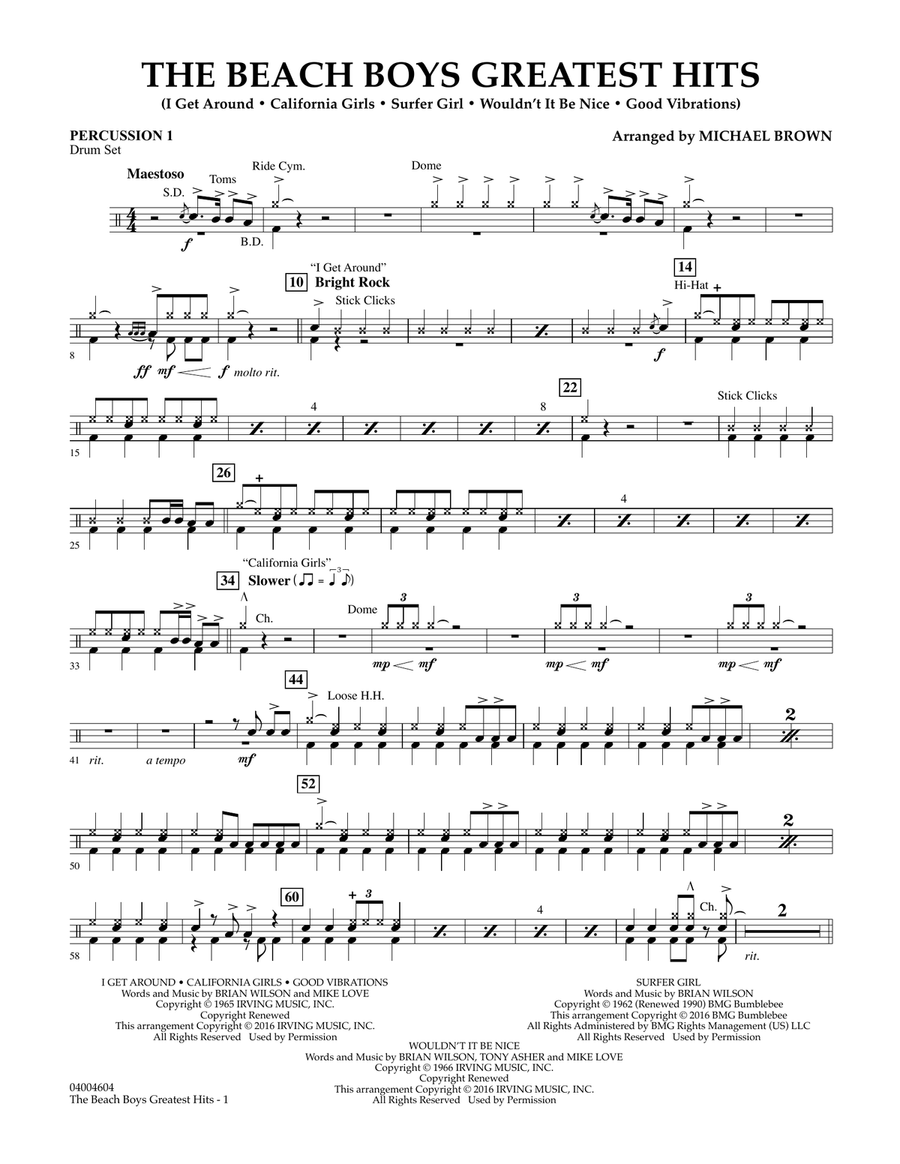 The Beach Boys Greatest Hits - Percussion 1 Concert Band scores gallery preview page 1