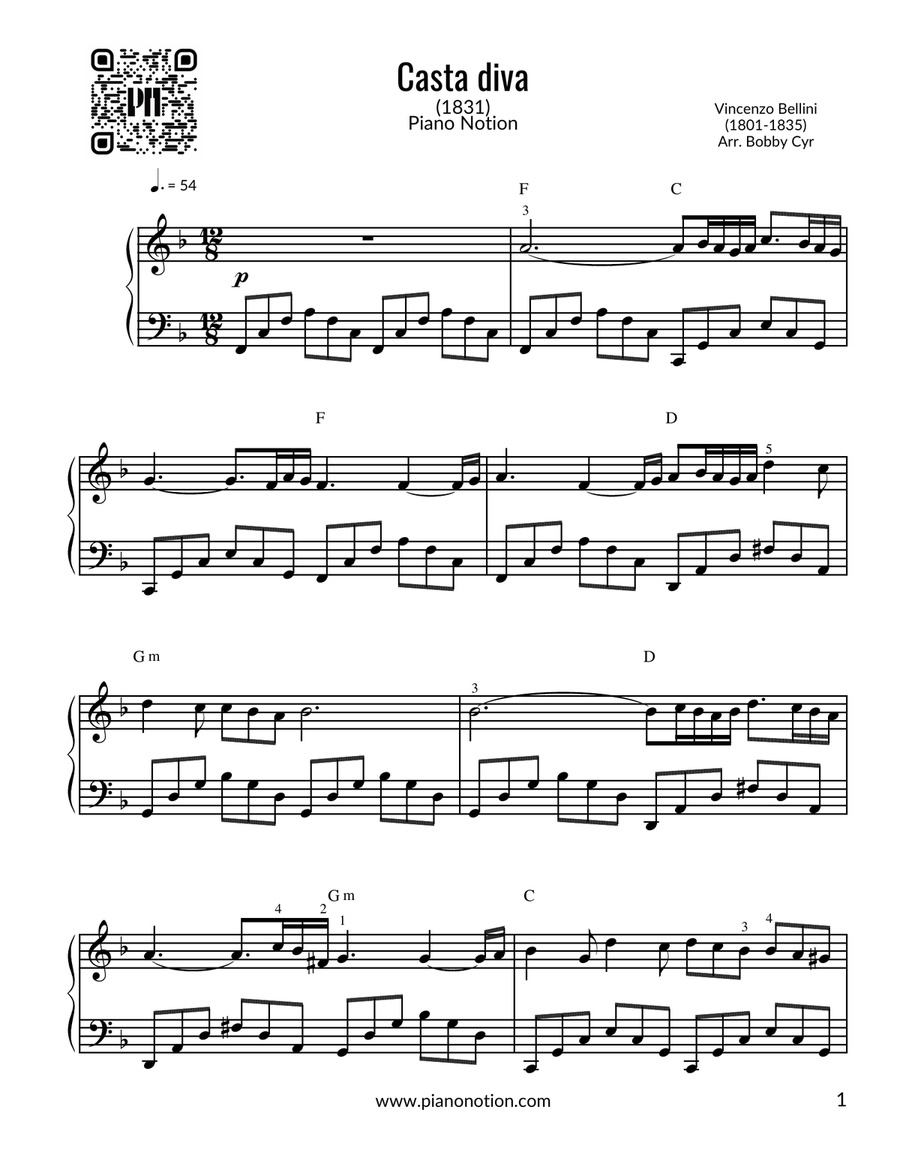 Casta diva (Piano Solo) Easy Piano scores gallery preview page 1