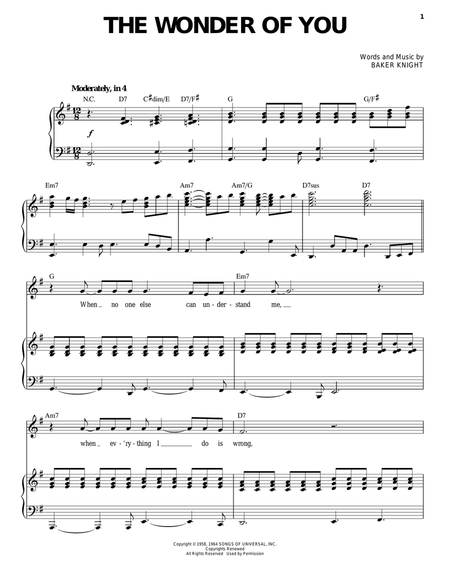 The Wonder Of You The Wonder Of You Piano, Vocal scores gallery preview page 1