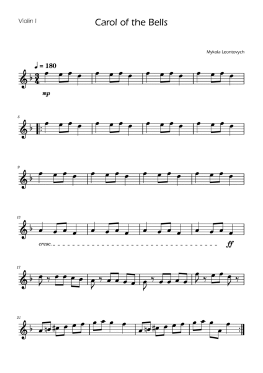 Carol of the Bells - Violin Duet Carol of the Bells - Violin Duet String Duet scores gallery preview page 4