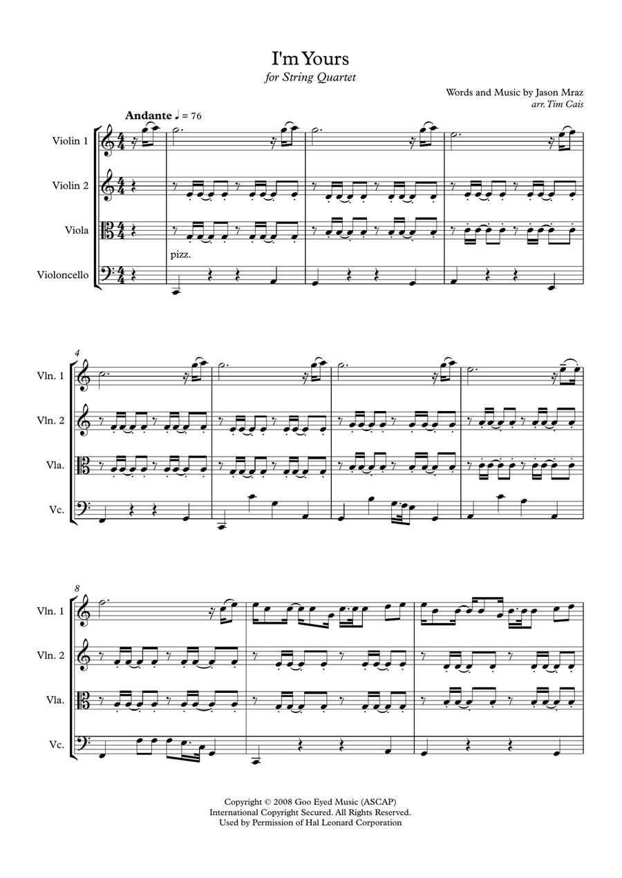 I'm Yours String Quartet scores gallery preview page 1