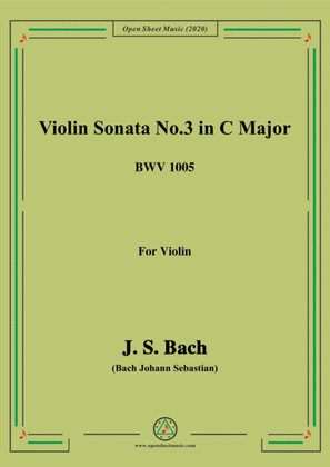 Book cover for Bach,J.S.-Violin Sonata No.3,in C Major,BWV 1005,for Violin