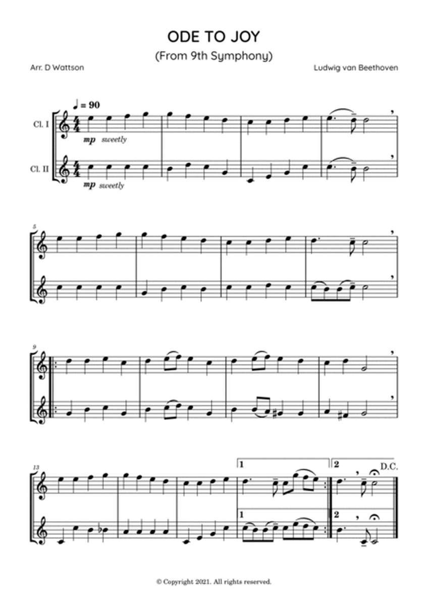 Ode to Joy sheet music for Clarinet Duet image number null